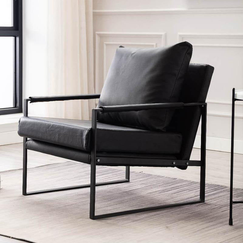 Square Arms 27" Wide Sled Based Faux Leather Arm Chair with Pillow Back