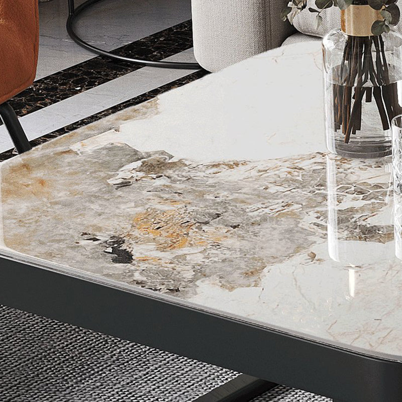 Coffee Table with a Black Frame Base Made of Glass and Rock Sheet and a Square Top
