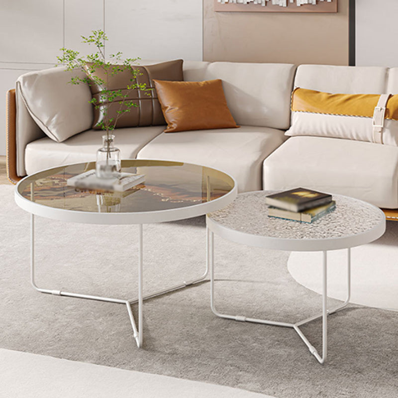 Trestle 2 Nesting Coffee Table Modern Tempered Glass 18'' Coffee Table Set