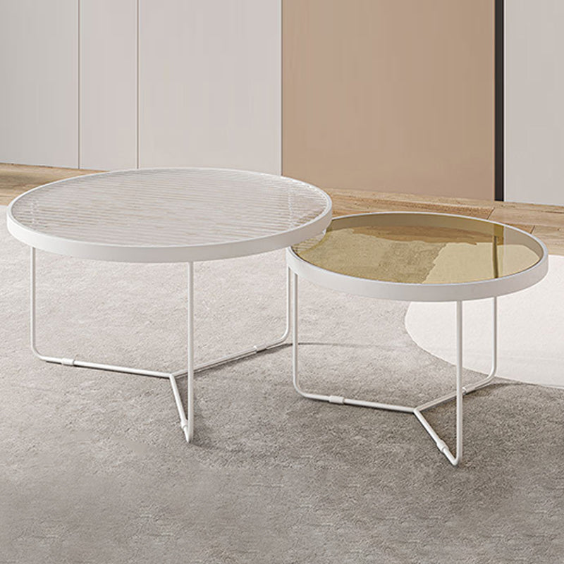 Trestle 2 Nesting Coffee Table Modern Tempered Glass 18'' Coffee Table Set