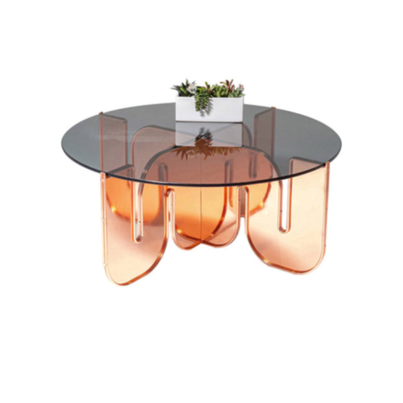 Runder Couchtisch mit abstraktem Sockel aus Acrylmaterial und mehreren Farbauswahlmöglichkeiten
