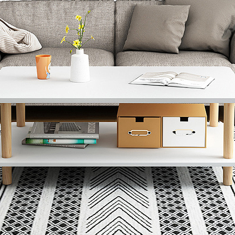 4 Legs Wooden Coffee Table Rectangle Cocktail Table with Storage