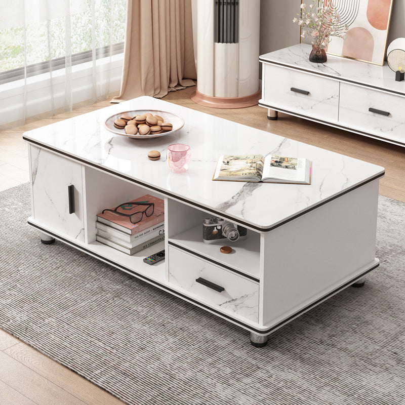 Modern 4 Legs Wood Coffee Table Rectangle Cocktail Table with Storage