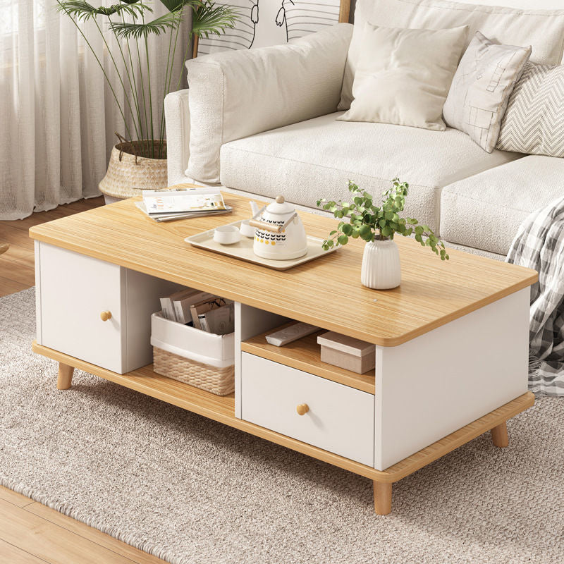 Modern 4 Legs Wood Coffee Table Rectangle Cocktail Table with Storage