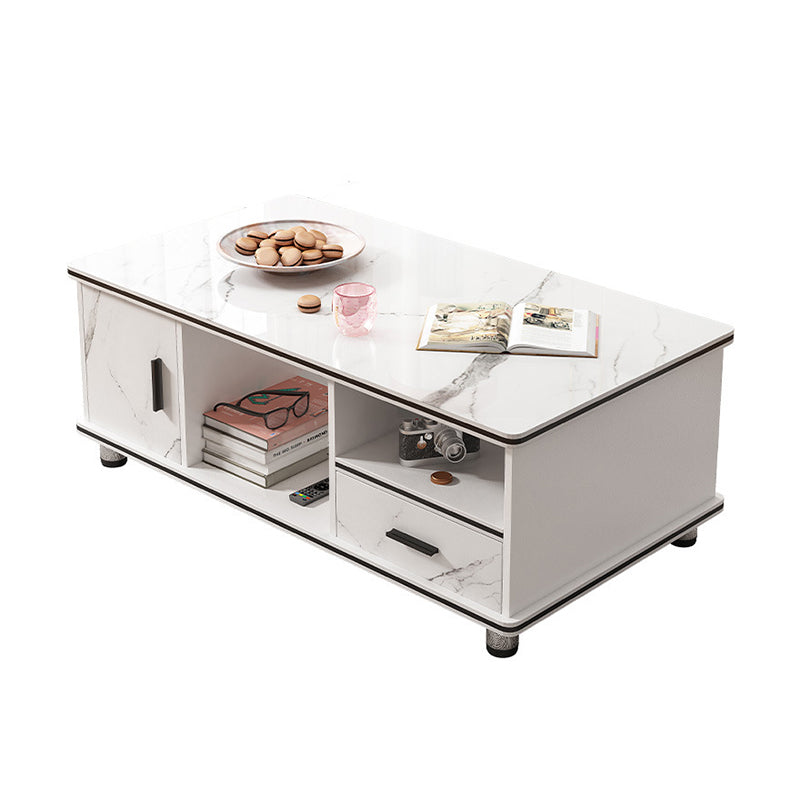 Modern 4 Legs Wood Coffee Table Rectangle Cocktail Table with Storage