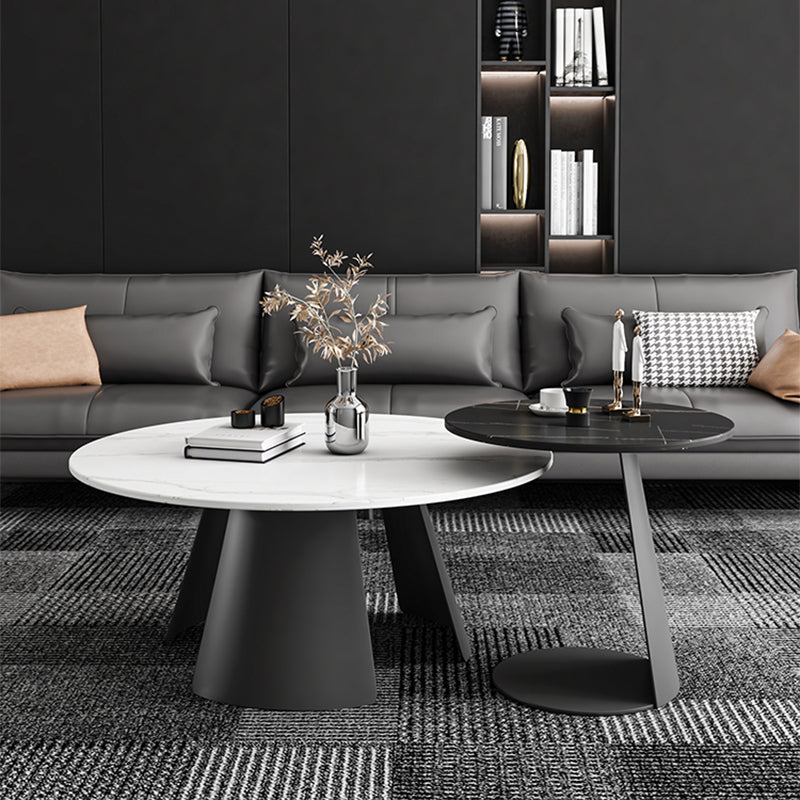 Modern Fixed Top Coffee Table Round Steel Abstract Cocktail Table
