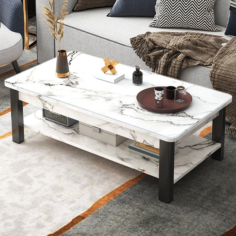 Modern Metal 4 Legs Cocktail Table Marble Rectangle Coffee Table