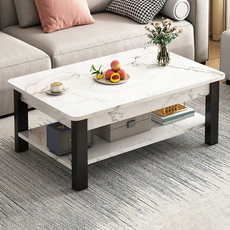 Modern Metal 4 Legs Cocktail Table Marble Rectangle Coffee Table