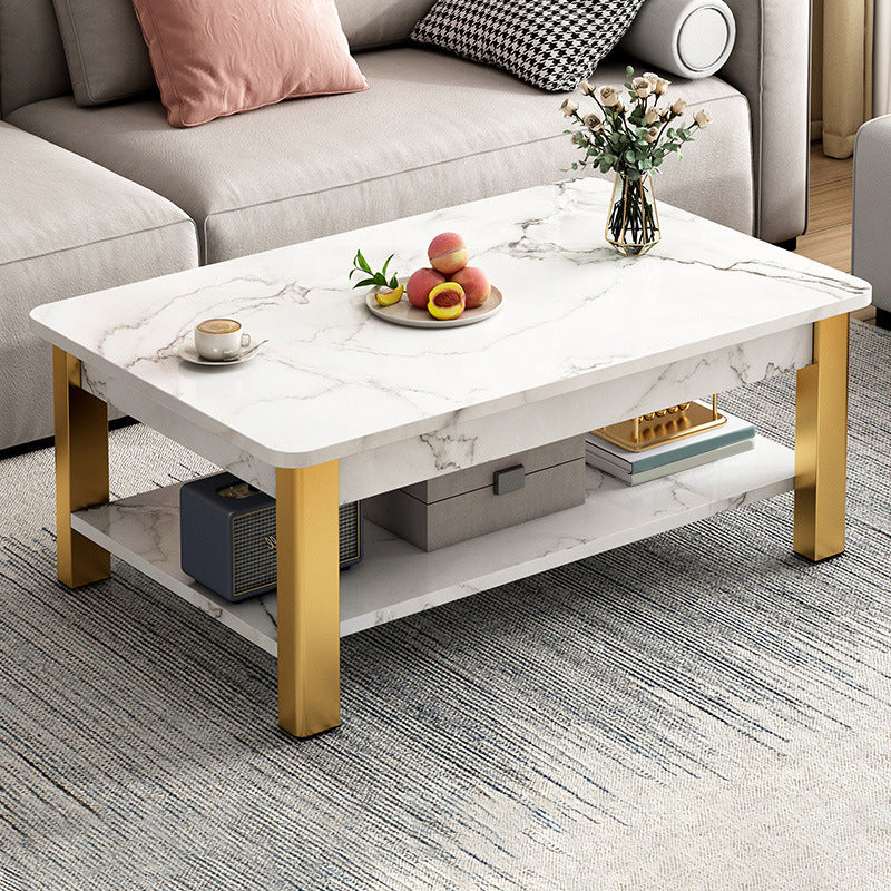 Modern Metal 4 Legs Cocktail Table Marble Rectangle Coffee Table