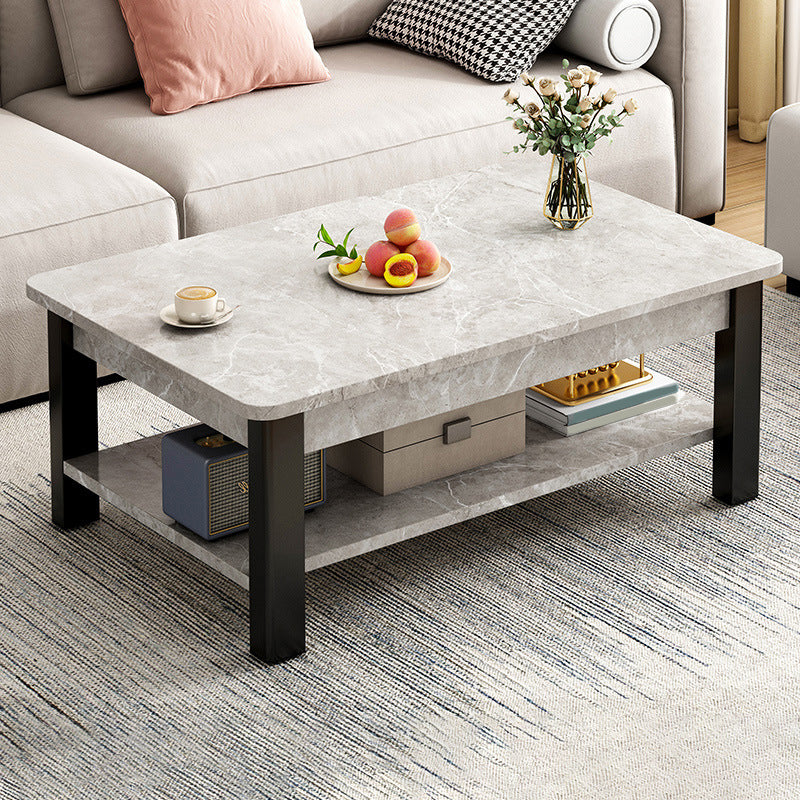 Modern Metal 4 Legs Cocktail Table Marble Rectangle Coffee Table