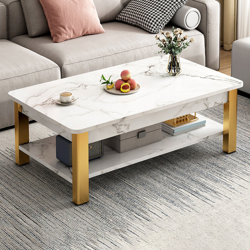 Modern Metal 4 Legs Cocktail Table Marble Rectangle Coffee Table