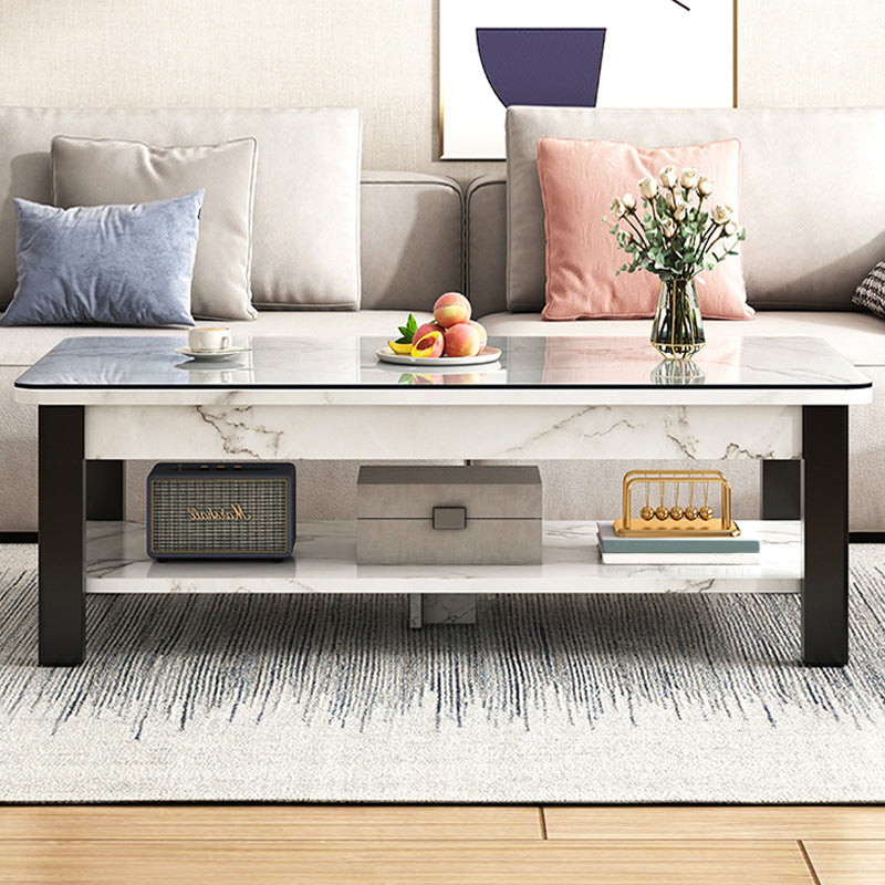 Modern Metal 4 Legs Cocktail Table Marble Rectangle Coffee Table