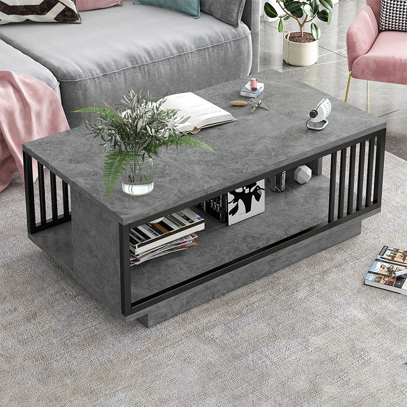 Modern Metal Marble Coffee Table Rectangle Cocktail Table with Shelf