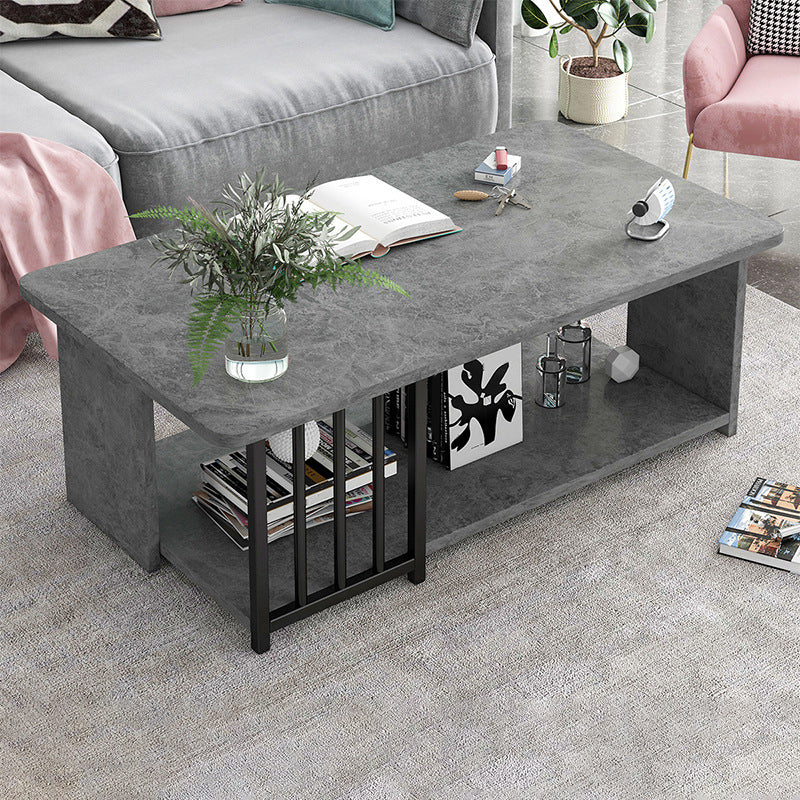 Modern Metal Marble Coffee Table Rectangle Cocktail Table with Shelf