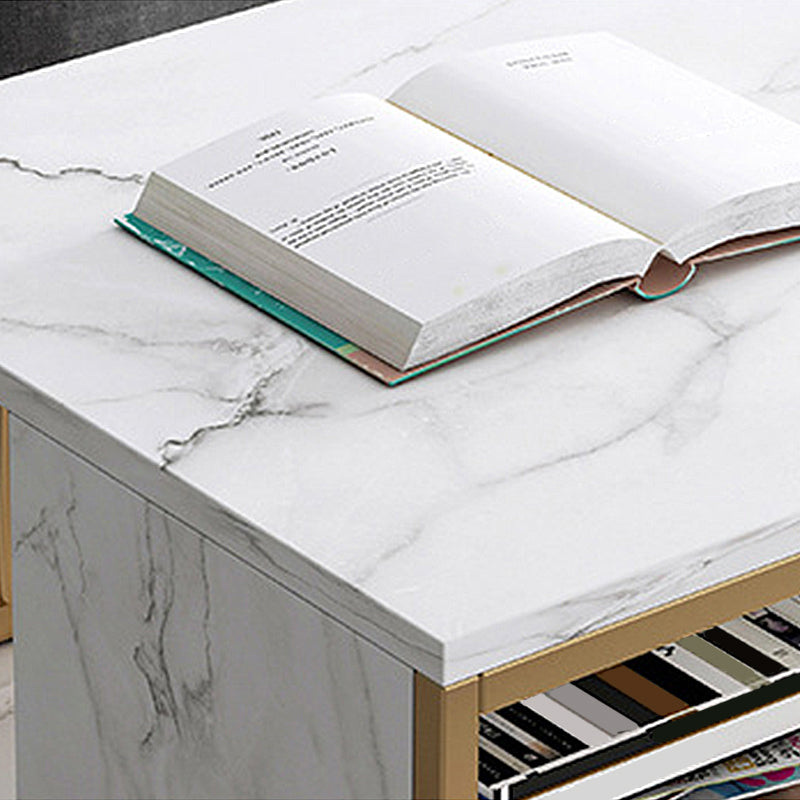 Modern Metal Marble Coffee Table Rectangle Cocktail Table with Shelf