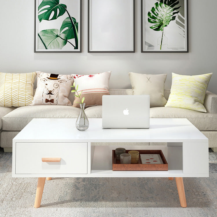 Contemporary 4 Legs Cocktail Table Wood 1 Single Coffee Table with Drawers