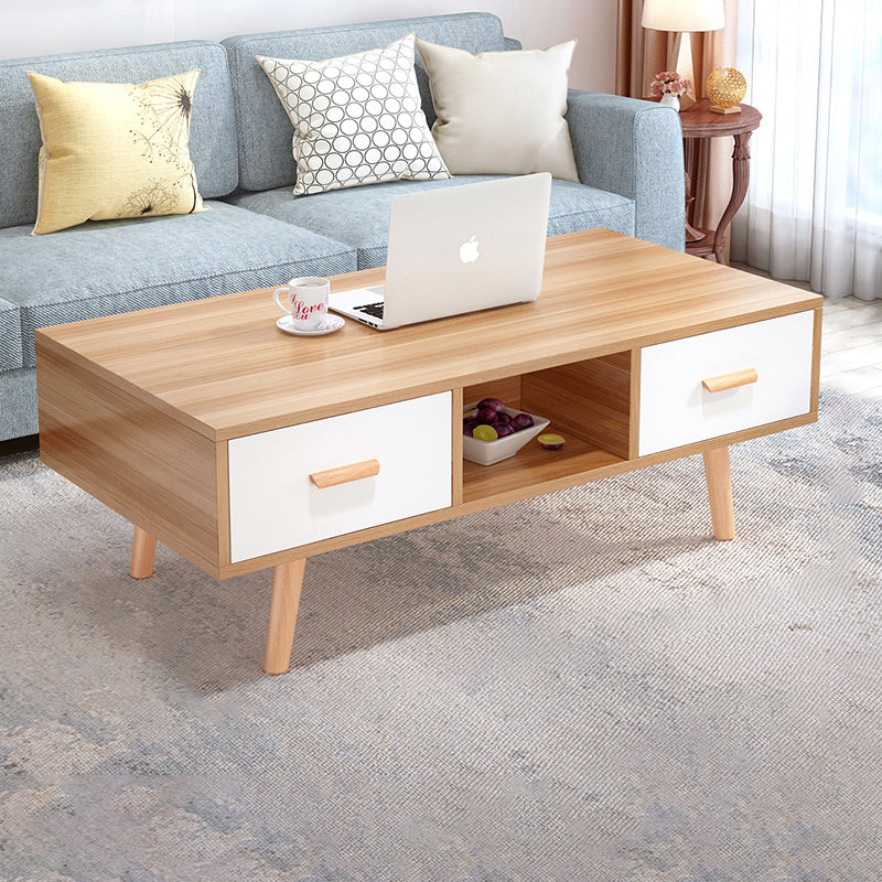 Contemporary 4 Legs Cocktail Table Wood 1 Single Coffee Table with Drawers