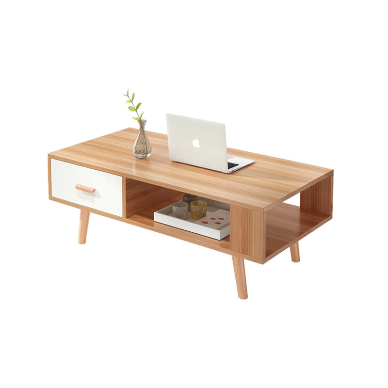 Contemporary 4 Legs Cocktail Table Wood 1 Single Coffee Table with Drawers