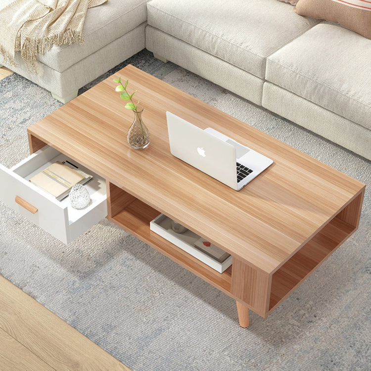 Contemporary 4 Legs Cocktail Table Wood 1 Single Coffee Table with Drawers