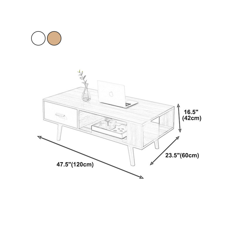 Contemporary 4 Legs Cocktail Table Wood 1 Single Coffee Table with Drawers