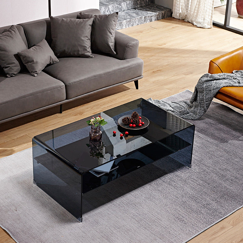 Sled Single Coffee Table Glass Modern Black/White Rectangular Cocktail Table