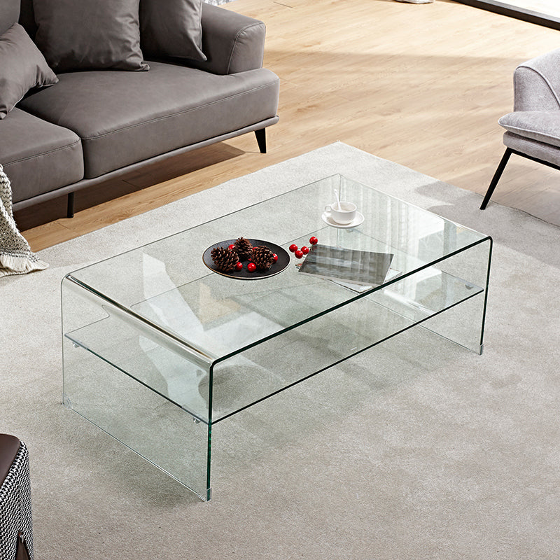 Sled Single Coffee Table Glass Modern Black/White Rectangular Cocktail Table