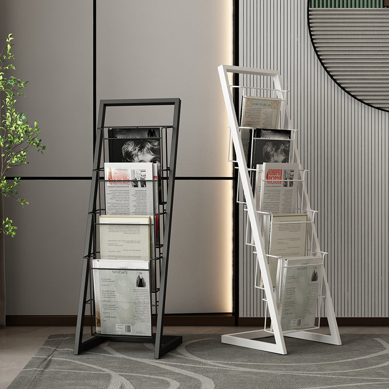 Closed Back Ladder Bookcase Glam Style Metal Book Shelf for Home Office