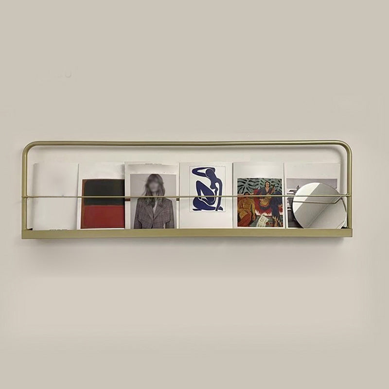 Metal Floating Bookcase Gold Color Wall Mounted Shelf for Home Office