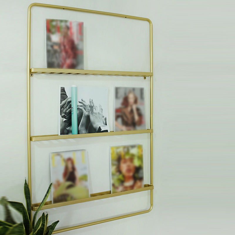 Metal Floating Bookcase Gold Color Wall Mounted Shelf for Home Office