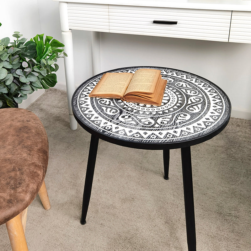 Metal / Wood 3 Legs End Table Natural/ Black Round Wood Side End Table