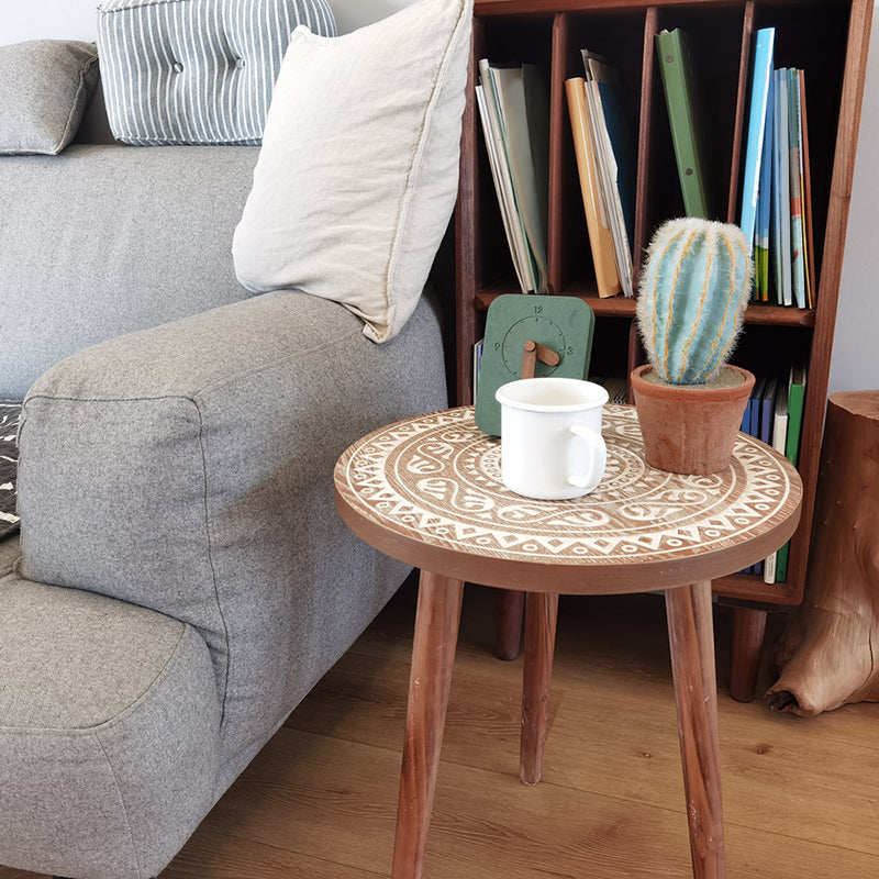 Metal / Wood 3 Legs End Table Natural/ Black Round Wood Side End Table