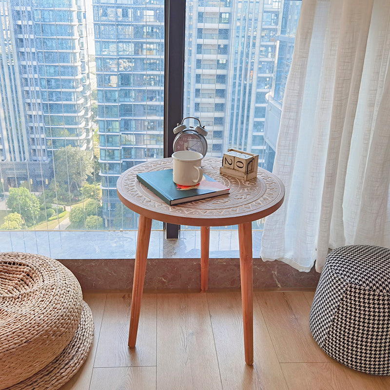 Metal / Wood 3 Legs End Table Natural/ Black Round Wood Side End Table