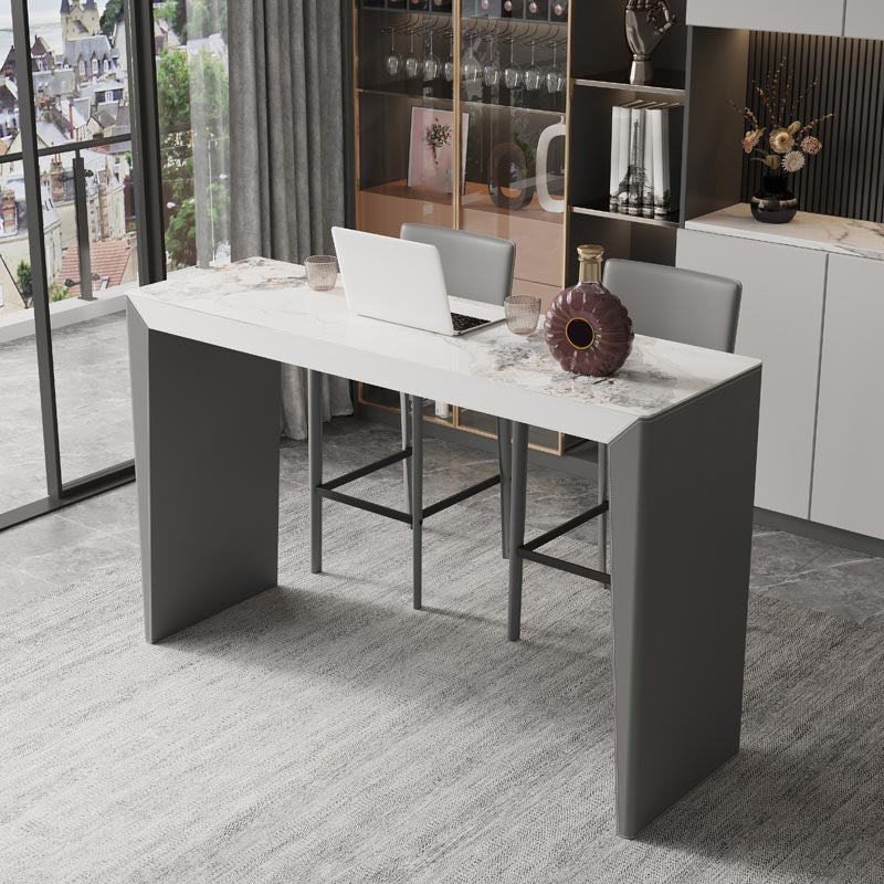 Living Room Counter Wine Table Rectangle Stone Modern Bar Height Pub Table in Grey