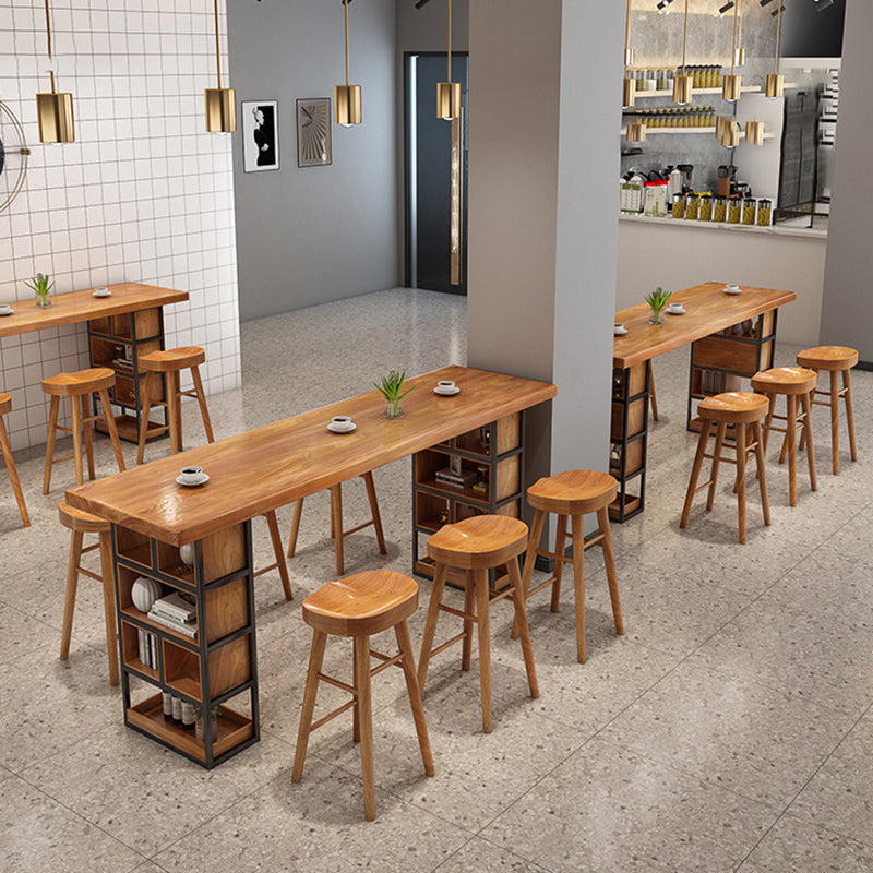 Wood Top Bar Table Modern Double Pedestal Coffee Shop Bar Dining Table with Storage