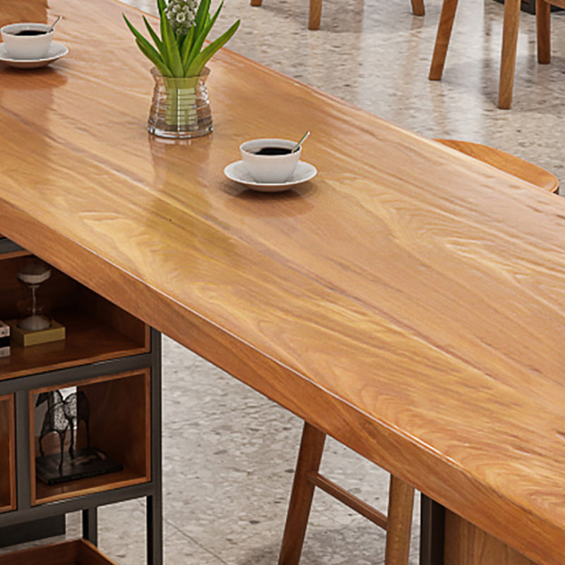 Wood Top Bar Table Modern Double Pedestal Coffee Shop Bar Dining Table with Storage