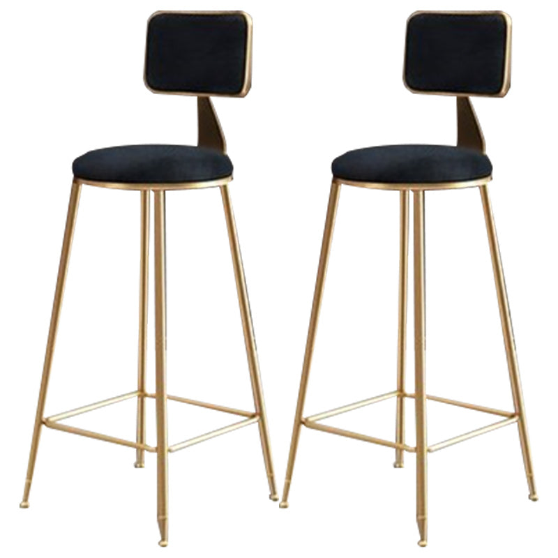 Nordic Armless Backrest Counter Stool Iron Cafe Bar Stool with  Pedal and Velvet Cushion