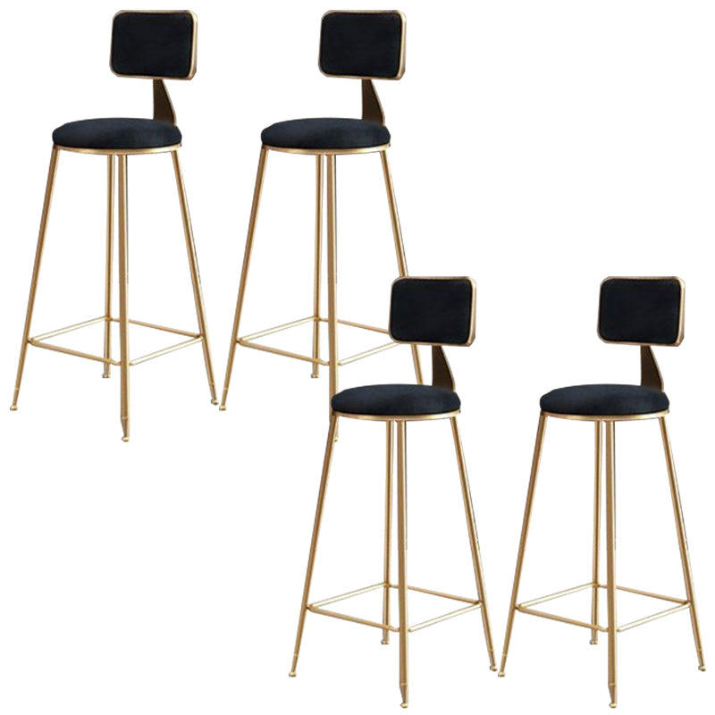 Nordic Armless Backrest Counter Stool Iron Cafe Bar Stool with  Pedal and Velvet Cushion
