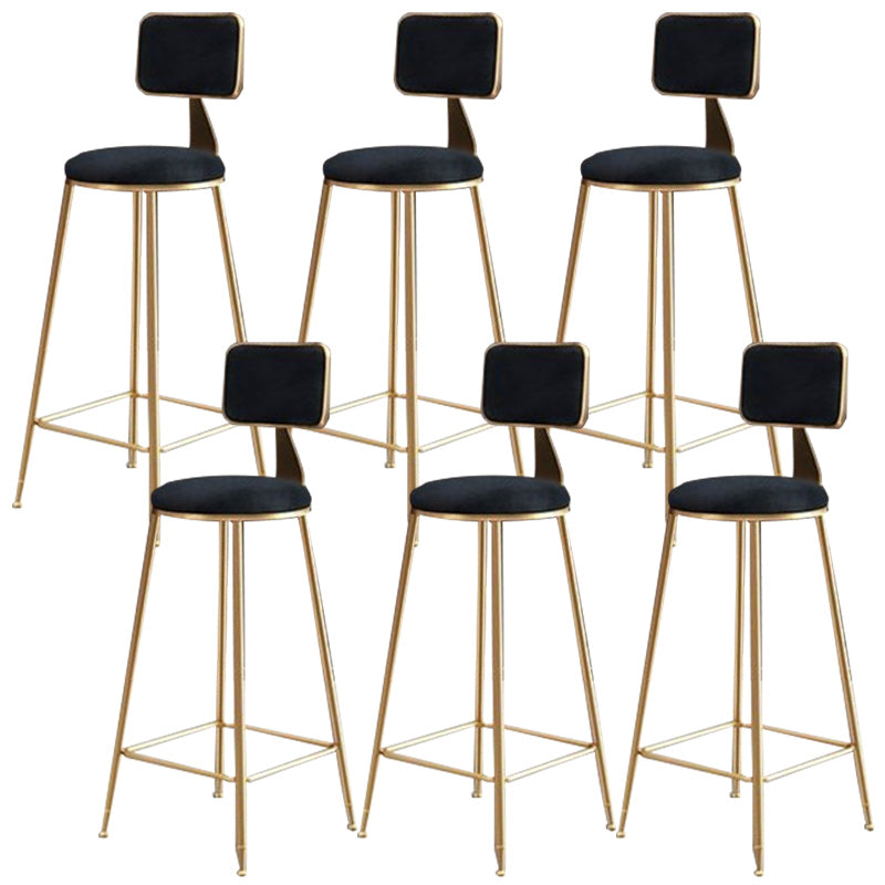 Nordic Armless Backrest Counter Stool Iron Cafe Bar Stool with  Pedal and Velvet Cushion