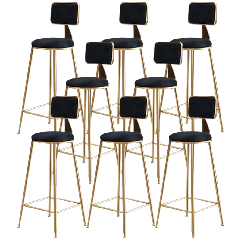 Nordic Armless Backrest Counter Stool Iron Cafe Bar Stool with  Pedal and Velvet Cushion