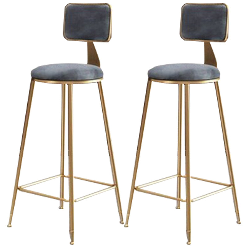 Nordic Armless Backrest Counter Stool Iron Cafe Bar Stool with  Pedal and Velvet Cushion