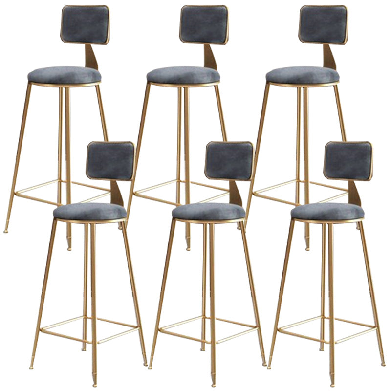 Nordic Armless Backrest Counter Stool Iron Cafe Bar Stool with  Pedal and Velvet Cushion