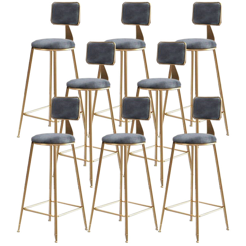 Nordic Armless Backrest Counter Stool Iron Cafe Bar Stool with  Pedal and Velvet Cushion