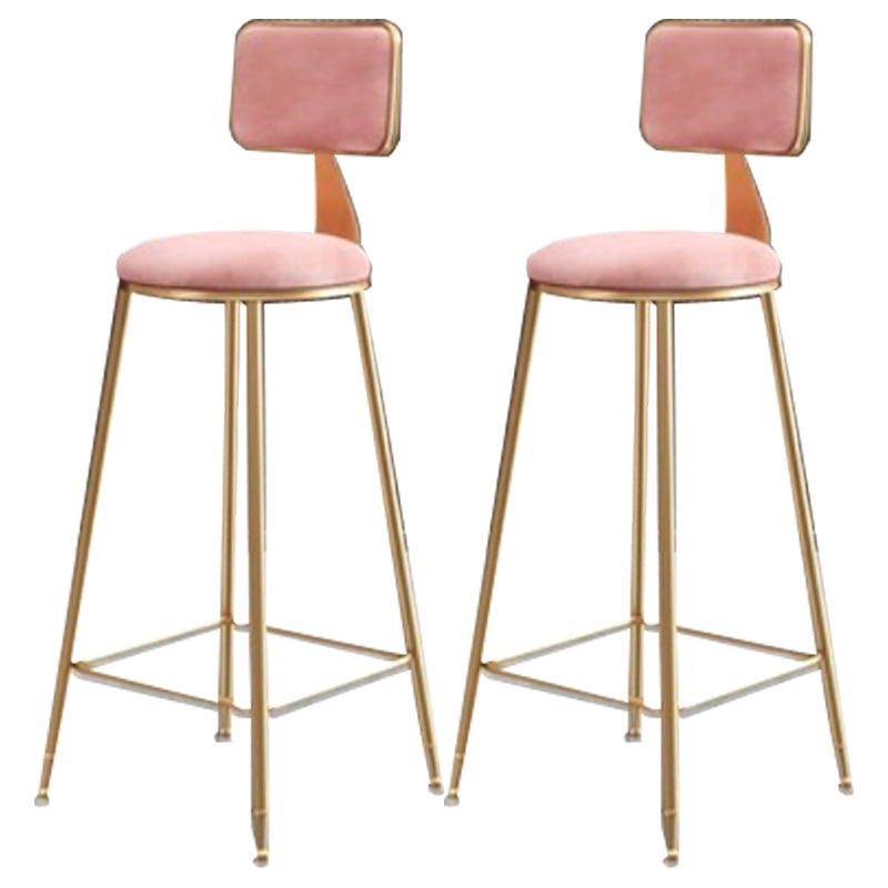 Nordic Armless Backrest Counter Stool Iron Cafe Bar Stool with  Pedal and Velvet Cushion