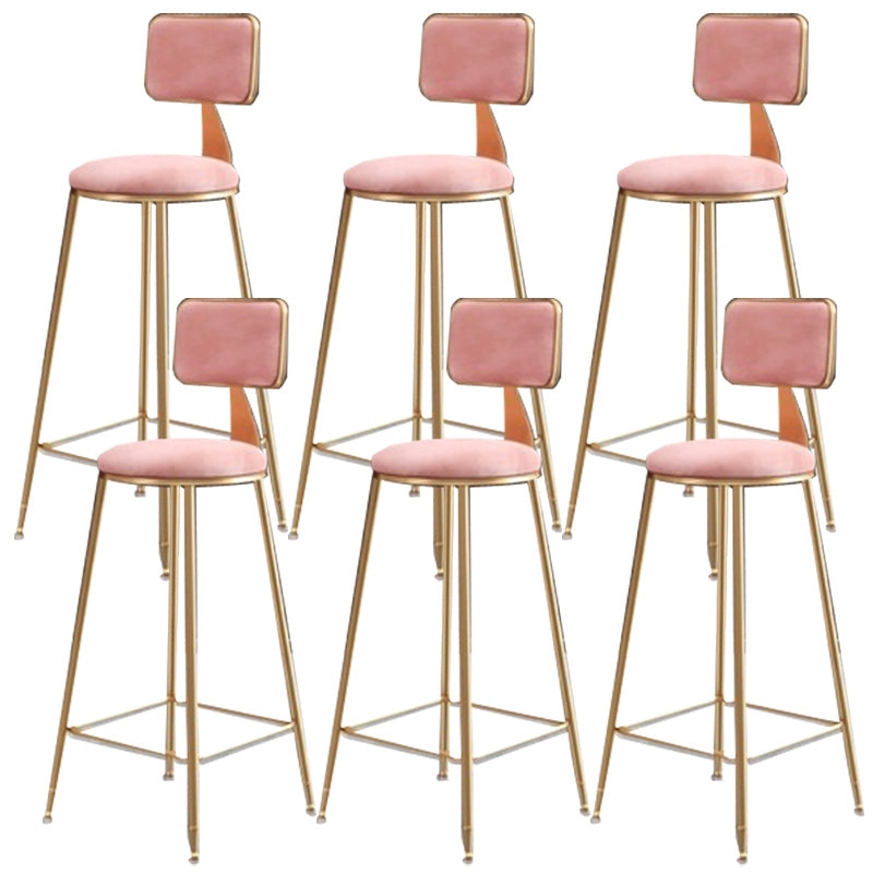 Nordic Armless Backrest Counter Stool Iron Cafe Bar Stool with  Pedal and Velvet Cushion