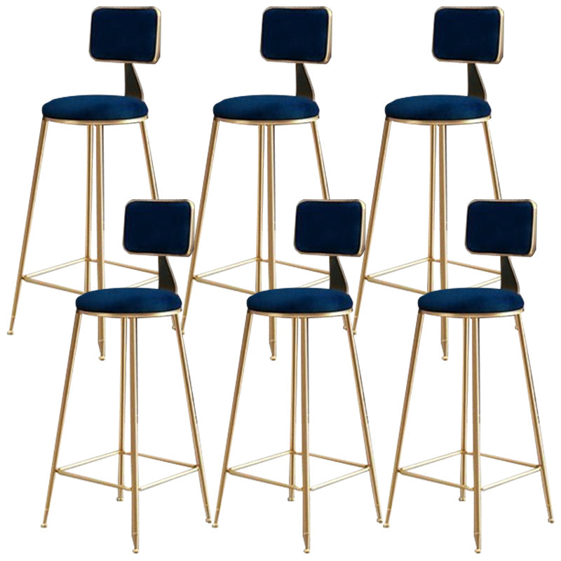 Nordic Armless Backrest Counter Stool Iron Cafe Bar Stool with  Pedal and Velvet Cushion