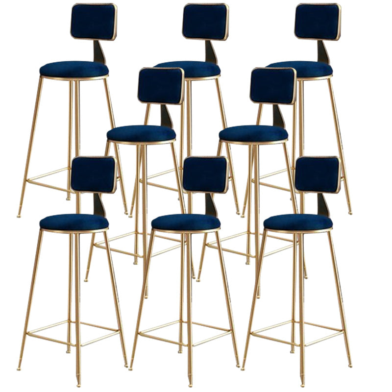 Nordic Armless Backrest Counter Stool Iron Cafe Bar Stool with  Pedal and Velvet Cushion