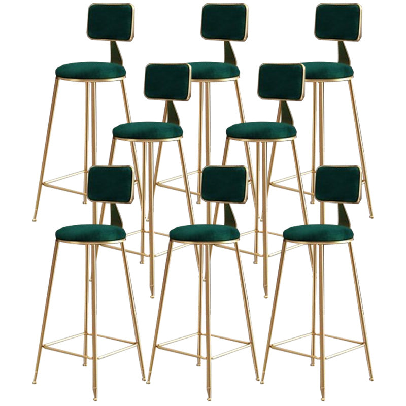Nordic Armless Backrest Counter Stool Iron Cafe Bar Stool with  Pedal and Velvet Cushion
