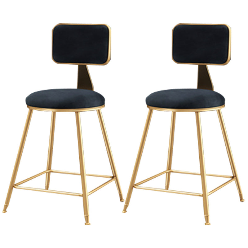 Nordic Armless Backrest Counter Stool Iron Cafe Bar Stool with  Pedal and Velvet Cushion