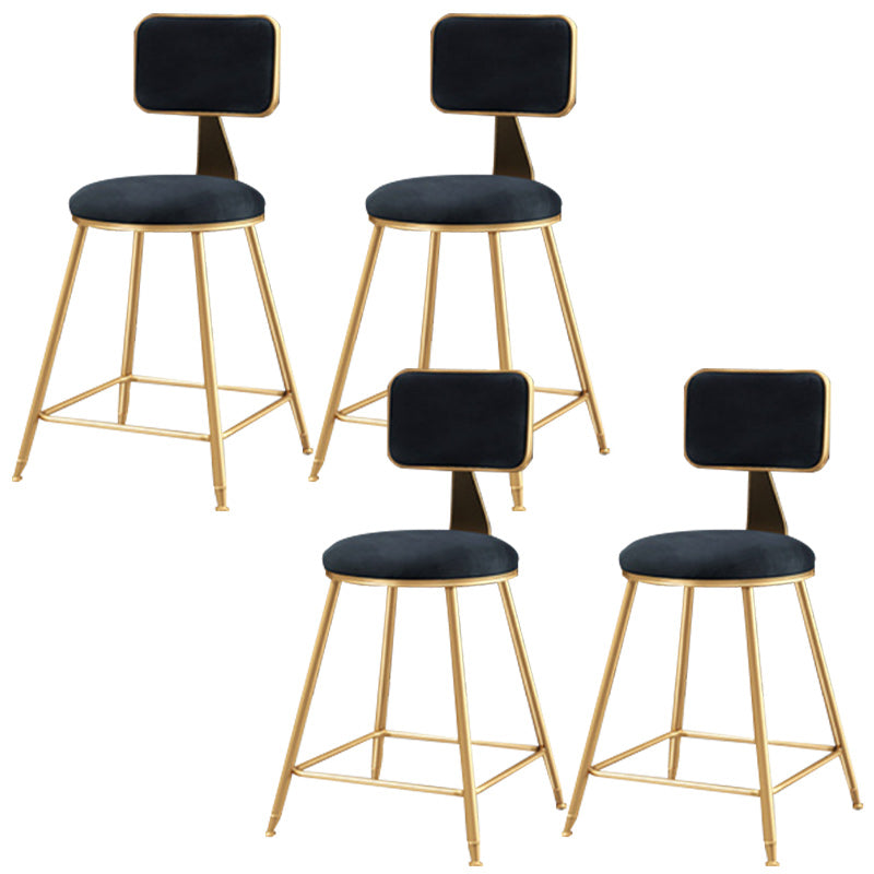 Nordic Armless Backrest Counter Stool Iron Cafe Bar Stool with  Pedal and Velvet Cushion