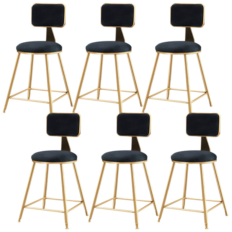 Nordic Armless Backrest Counter Stool Iron Cafe Bar Stool with  Pedal and Velvet Cushion